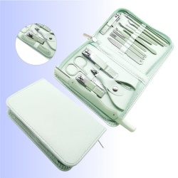 New green zipper bag, 16-piece nail clipper, dead skin pliers, pedicure set（MT-G16L）