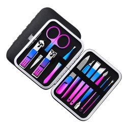 Trendy blue and purple colorful, beauty manicure, pedicure care 11-piece set