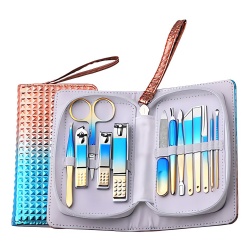 Trendy Blue Gold Dazzling, Personal Grooming, Manicure, Pedicure 13-Piece Tools Set
