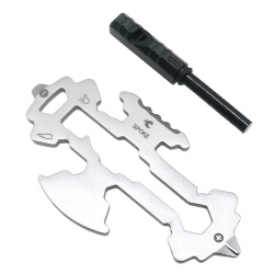 EDC fine punching bottle opener wrench portable emergency combination repair tool survival whistle flint multifunctional keychain (XH-11)